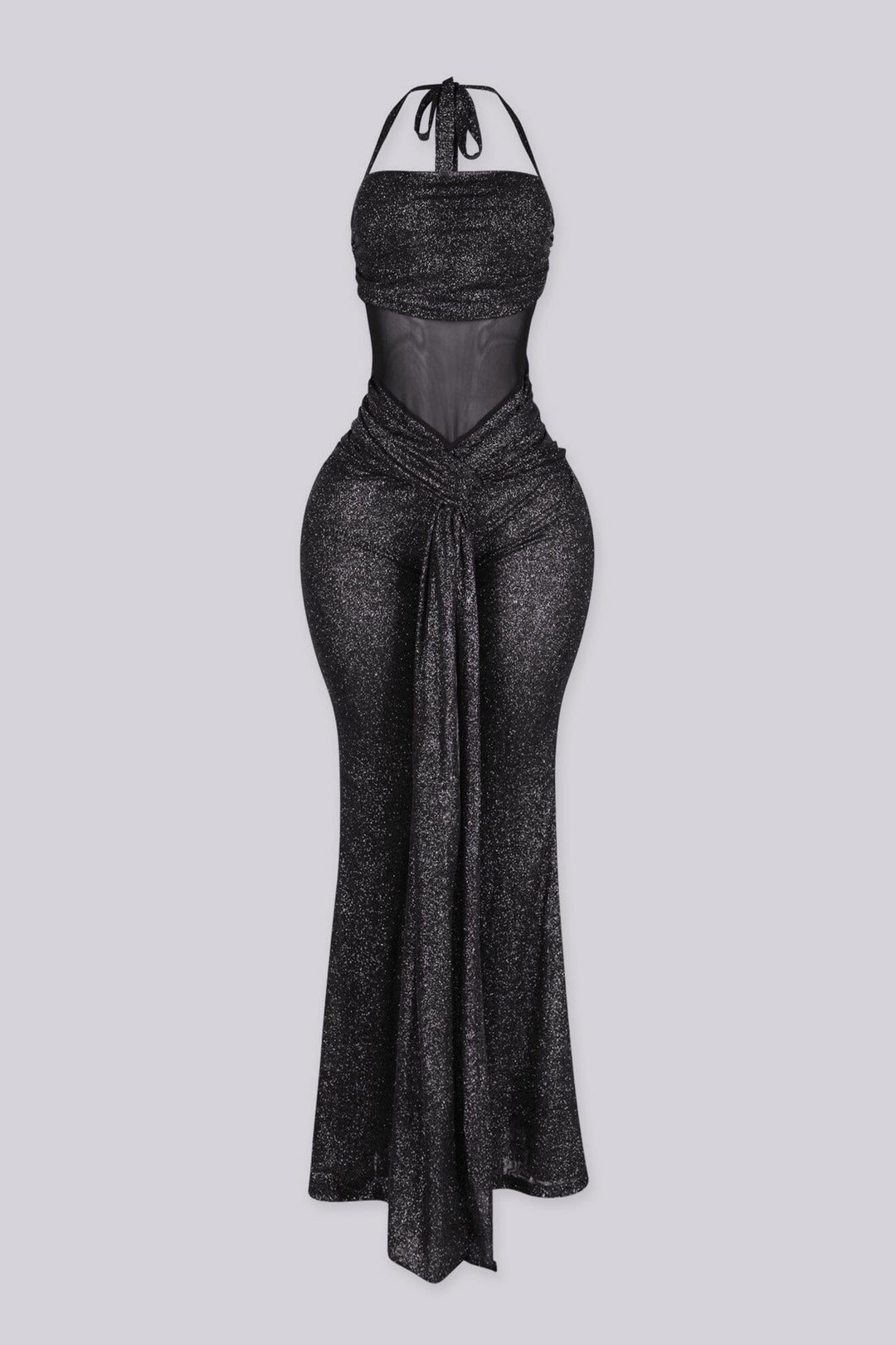 Silver glitter two-tone wide leg jumpsuit featuring corset waist detail