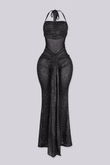 Silver glitter two-tone wide leg jumpsuit featuring corset waist detail