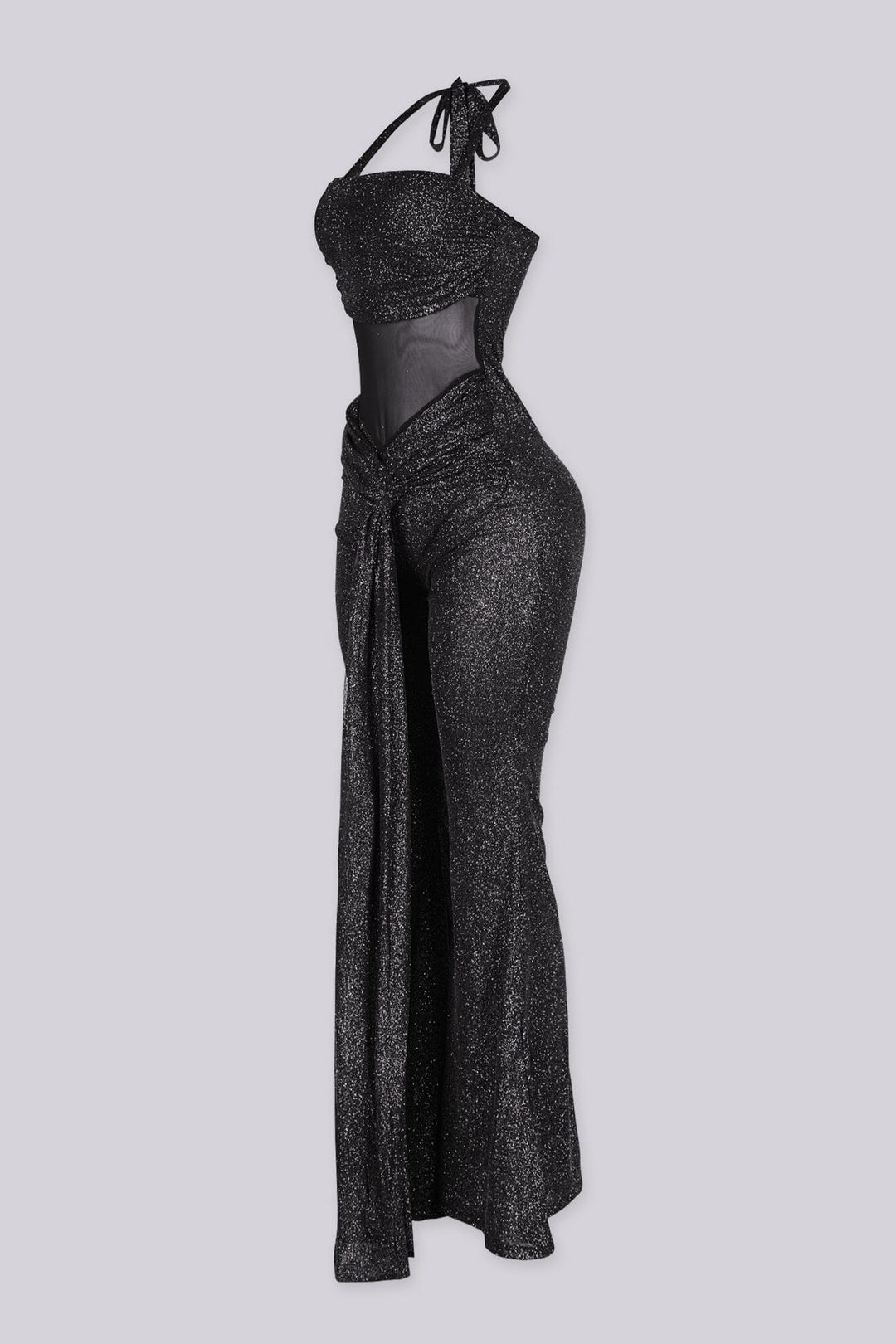 Silver glitter two-tone wide leg jumpsuit featuring corset waist detail