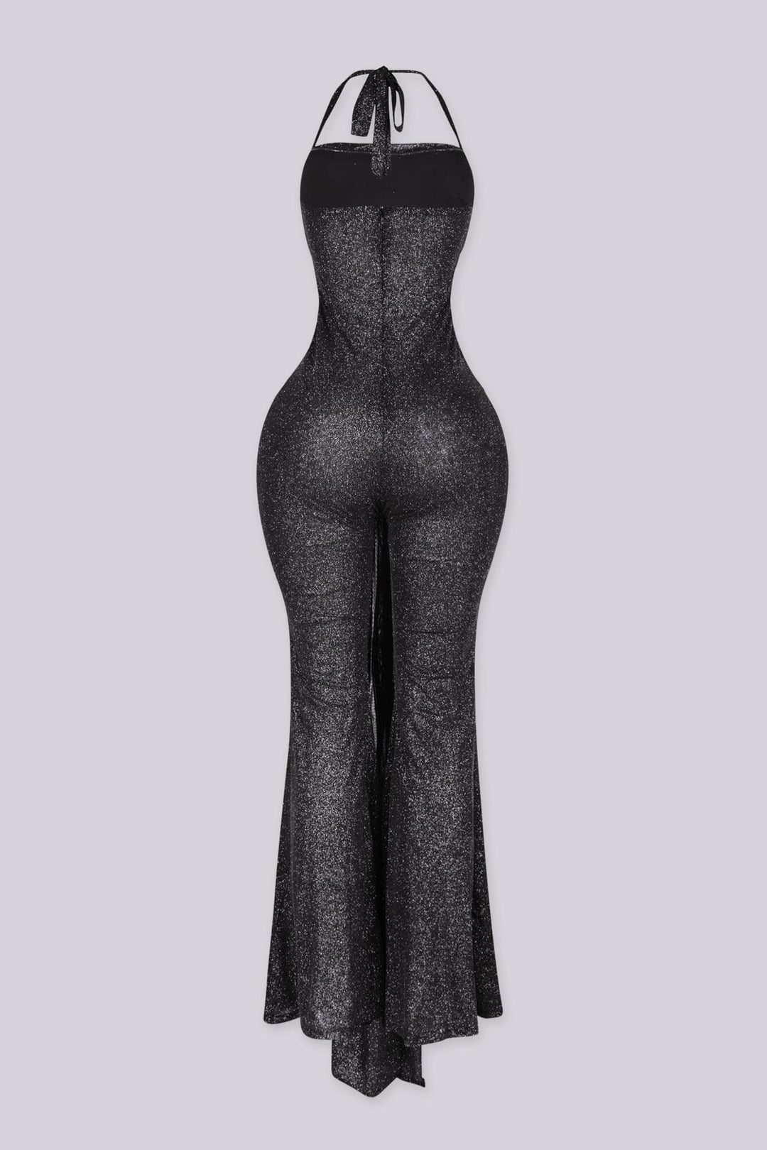 Silver glitter two-tone wide leg jumpsuit featuring corset waist detail