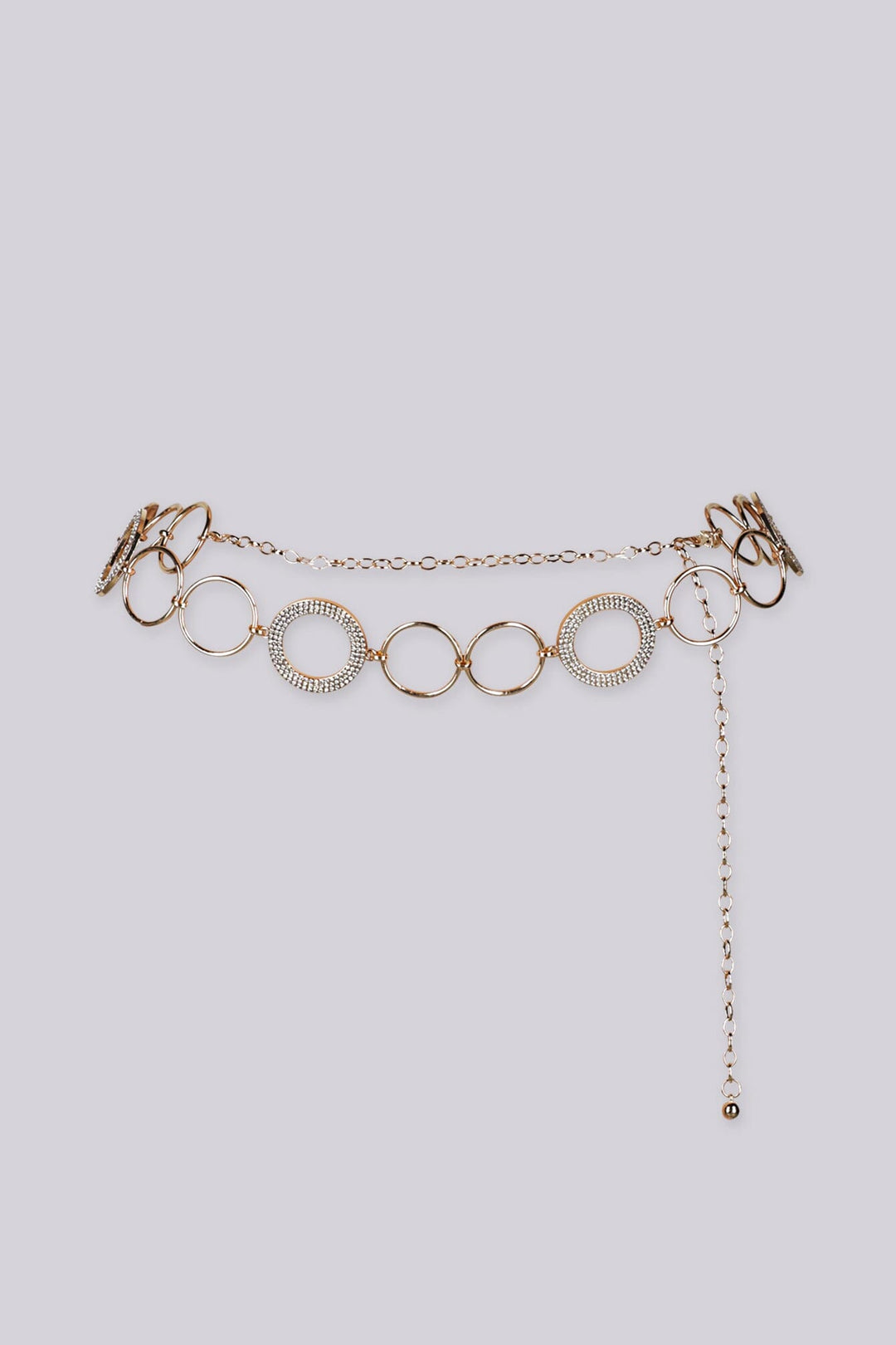 EDGE — gold ring link chain belt with circular link design, flat lay
