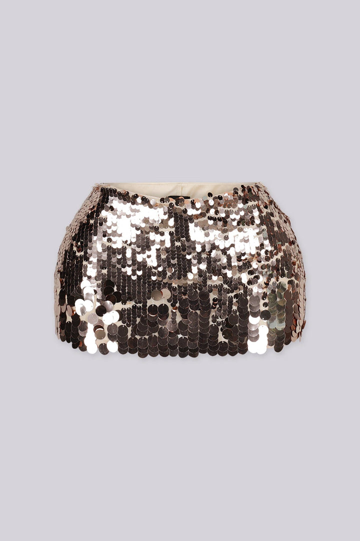 Gold sequin mini skirt with attached inner shorts