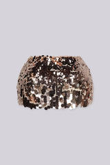 Gold sequin mini skirt with a scalloped hemline