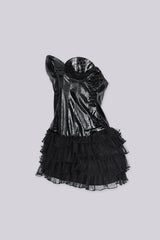 Structured corset bodice in croc embossed faux leather mini dress featuring sweetheart neckline with silicone grip strip inside