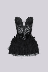 Structured corset bodice in croc embossed faux leather mini dress featuring sweetheart neckline with silicone grip strip inside