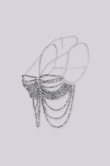 EDGE — gunmetal beaded chain top with layered draping, flat lay