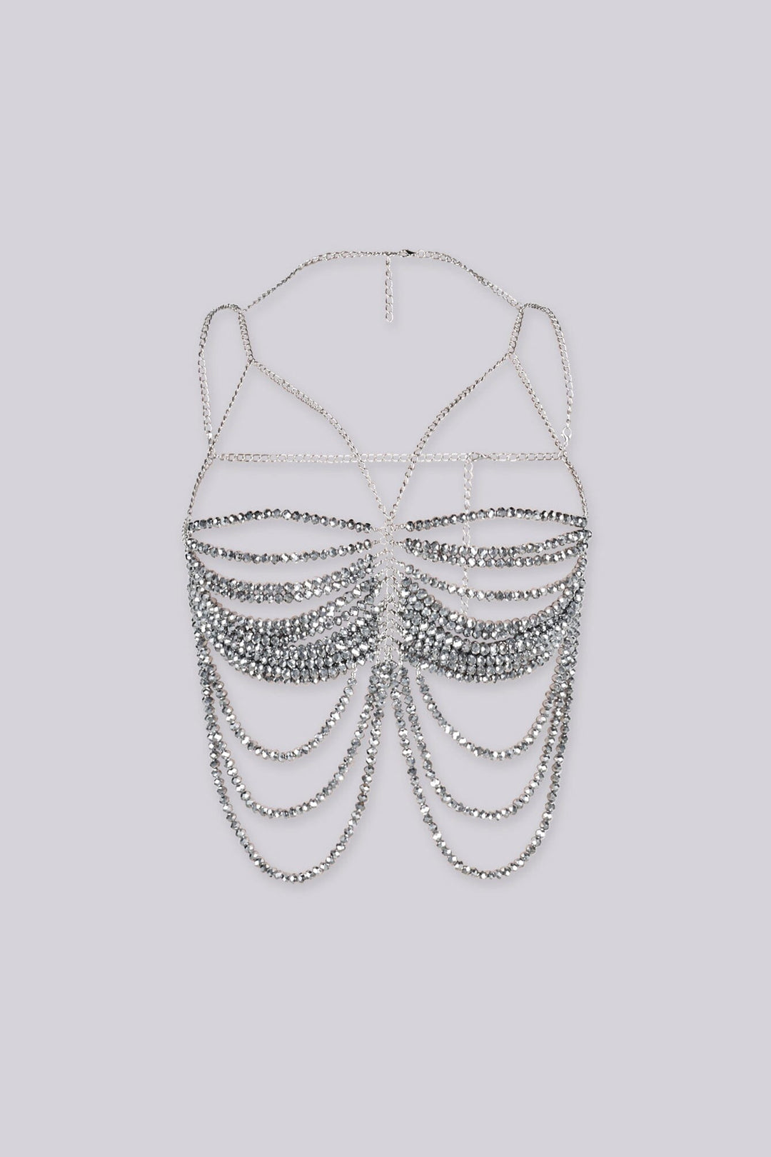 EDGE — gunmetal beaded chain top with cascading drape chains, flat lay