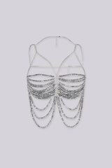 EDGE — gunmetal beaded chain top with cascading drape chains, flat lay