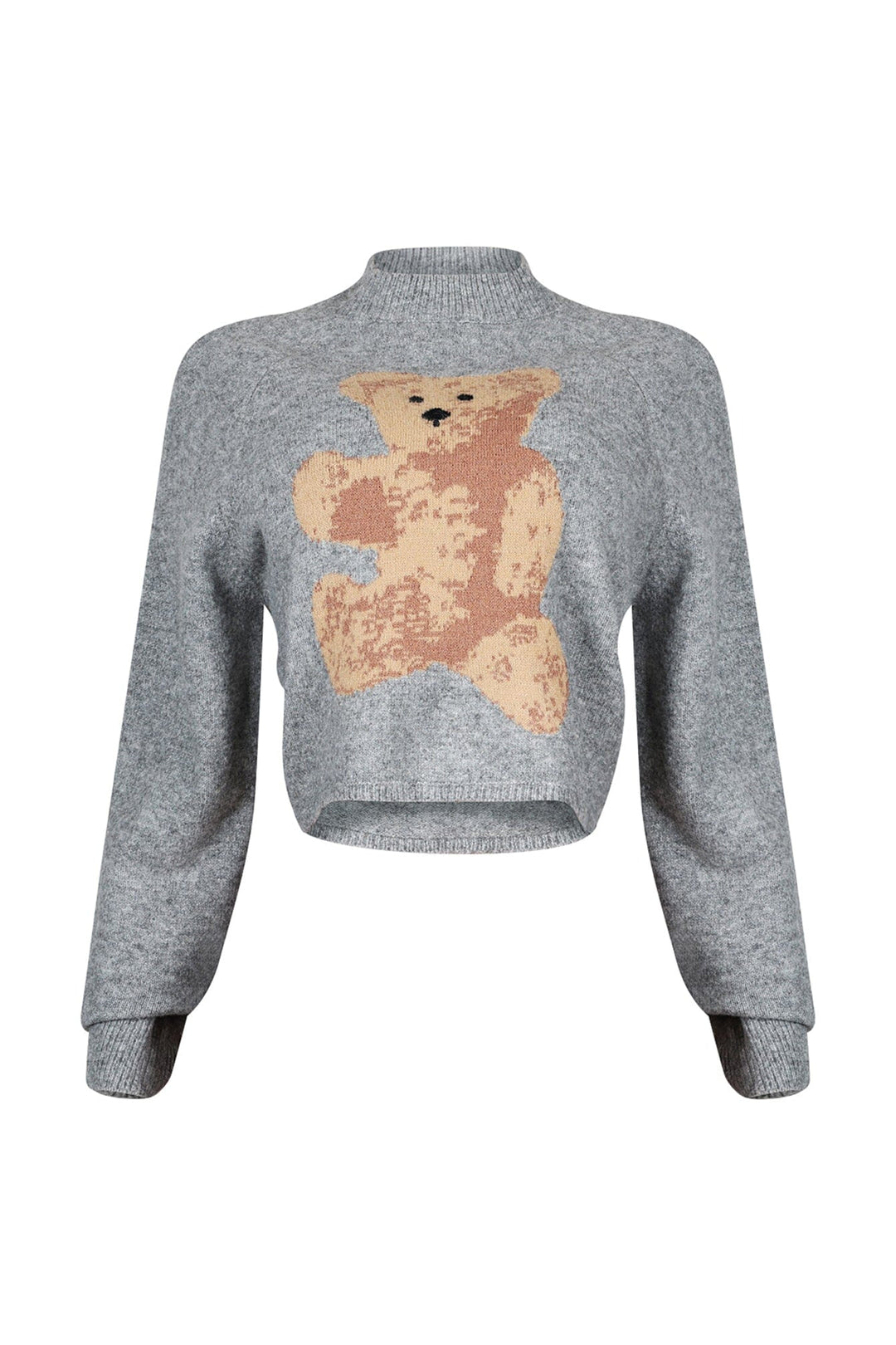 Long sleeve mock neck sweater top featuring bear graphic