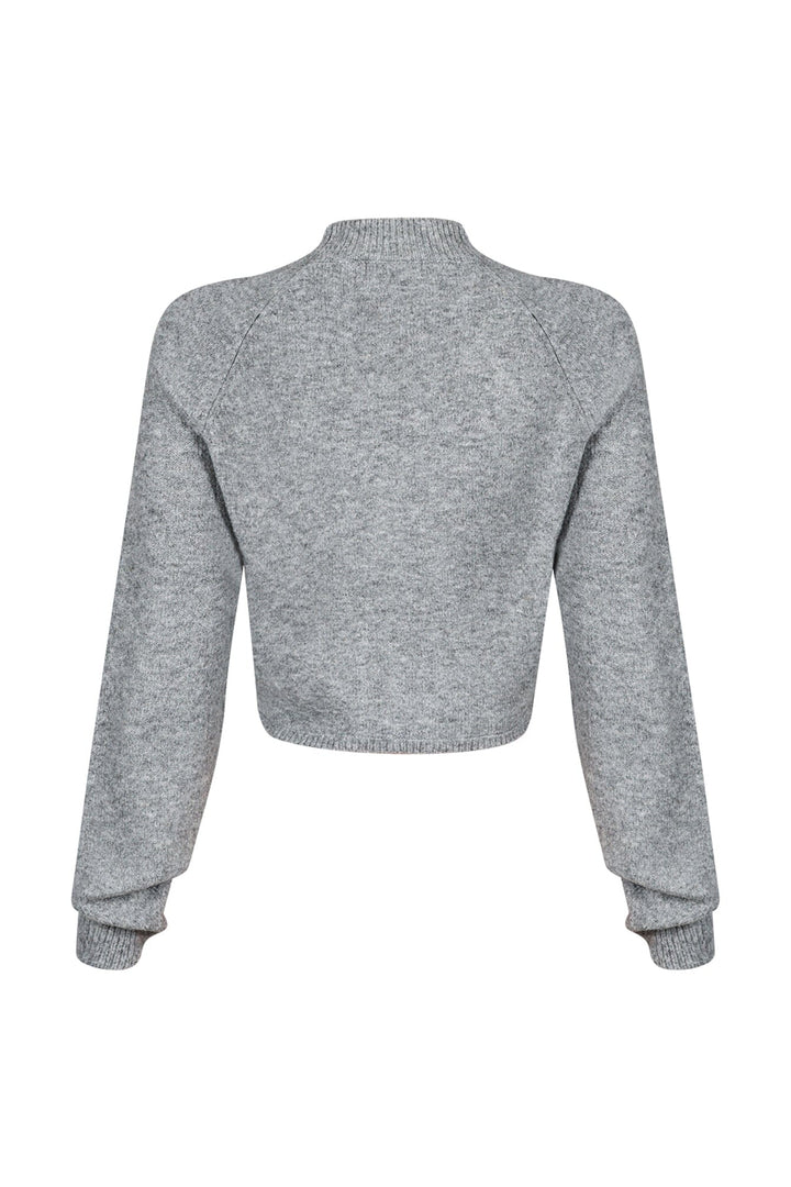 Long sleeve mock neck sweater top featuring bear graphic