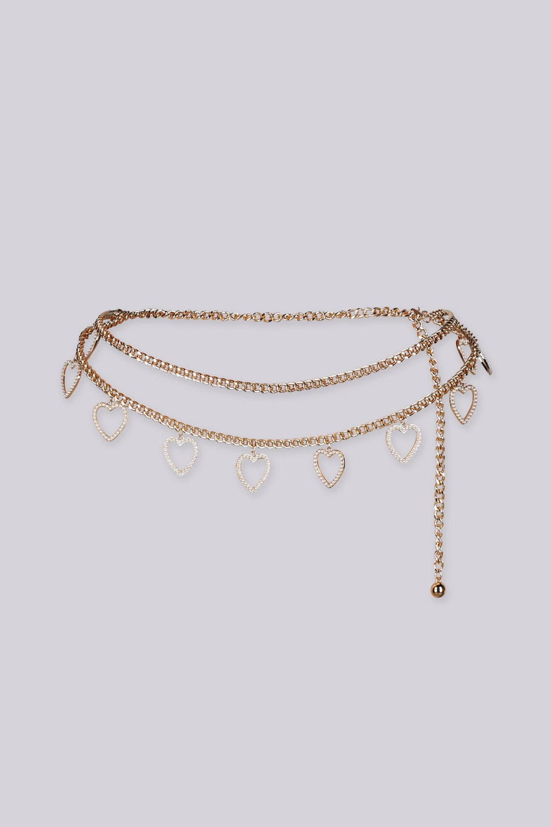 EDGE — gold heart charm layered chain belt, flat lay front view