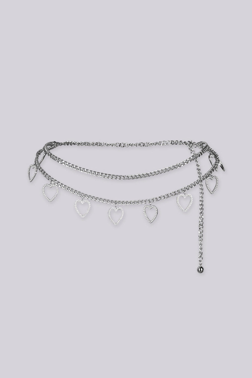 EDGE — silver heart charm layered chain belt, flat lay front view