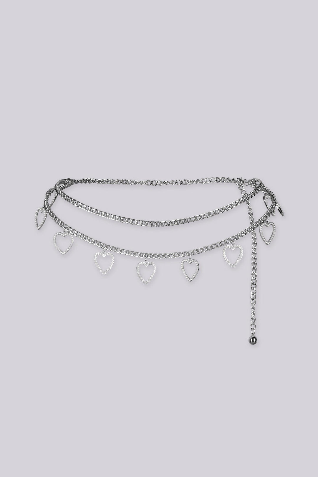 EDGE — silver heart charm layered chain belt, flat lay front view