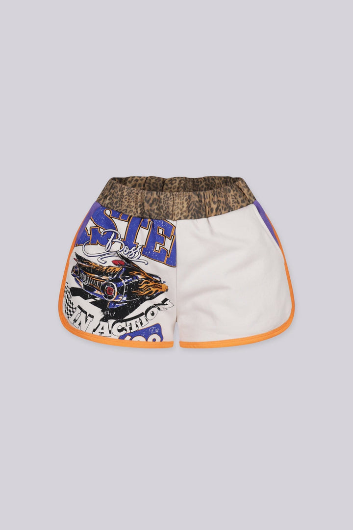 Easy fit shorts with bold color block design and leopard print accent