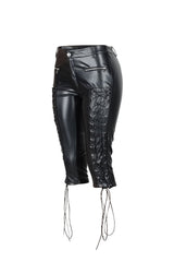 Faux leather capri pants featuring adjustable lace up ties and zipper details at sides