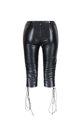 Faux leather capri pants featuring adjustable lace up ties and zipper details at sides