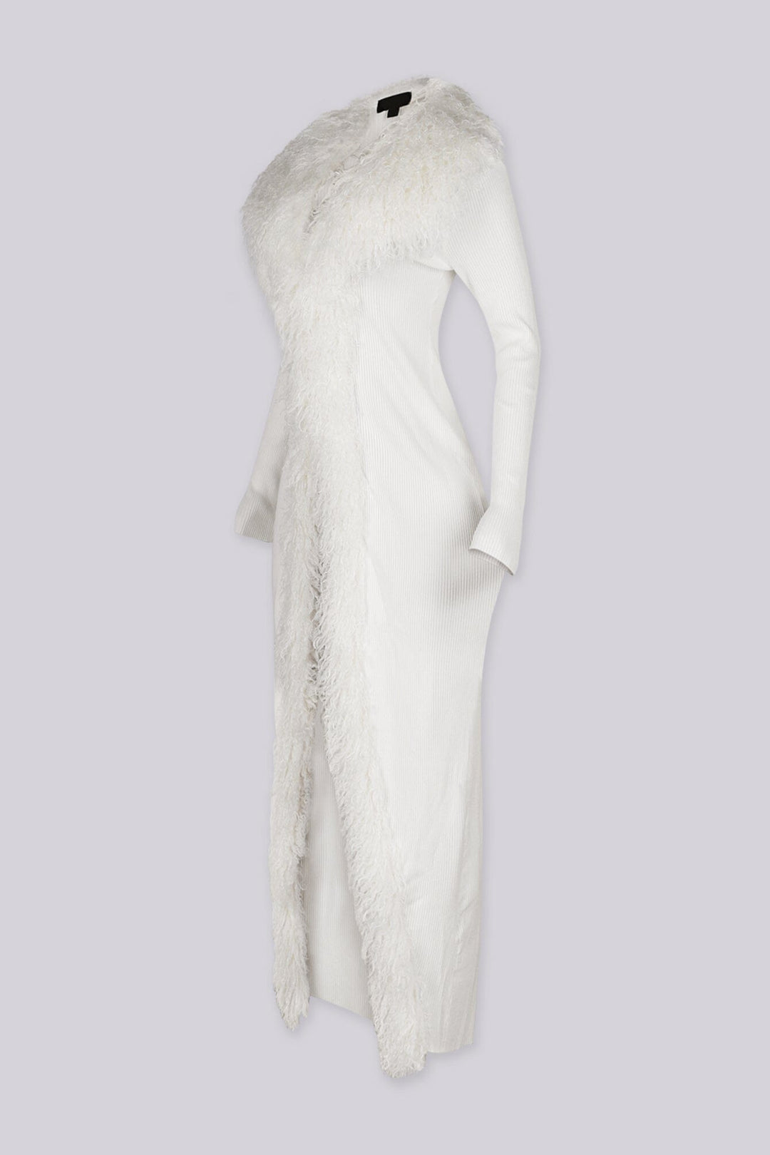 Ingrid Faux Fur Trim Ribbed Maxi Cardigan
