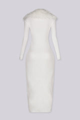Ingrid Faux Fur Trim Ribbed Maxi Cardigan