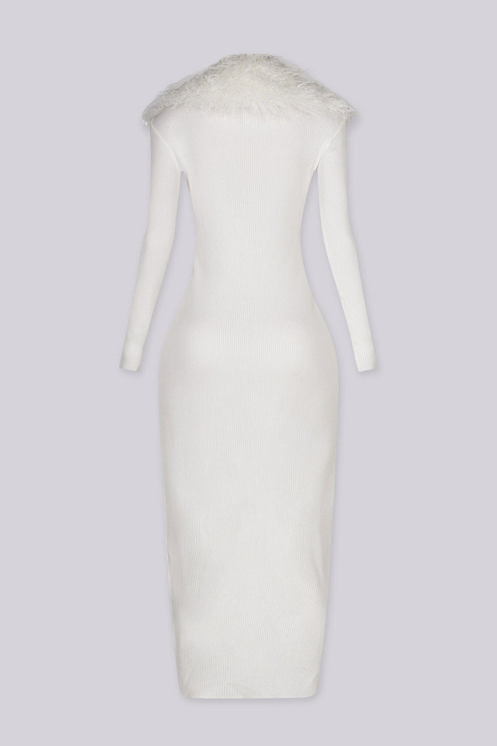 Ingrid Faux Fur Trim Ribbed Maxi Cardigan