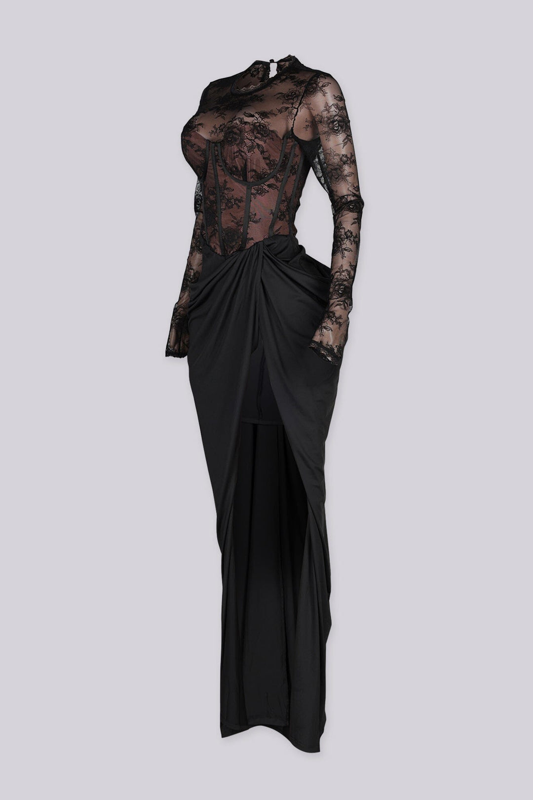 Isadora Lace Draped Slit Maxi Dress
