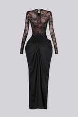 Isadora Lace Draped Slit Maxi Dress