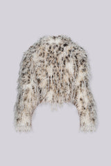 Ivory cropped faux fur jacket with full voluminous silhouette