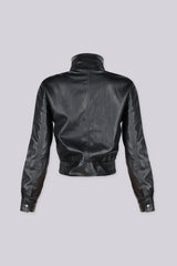 Faux Leather cropped bomber jacket with stand collar