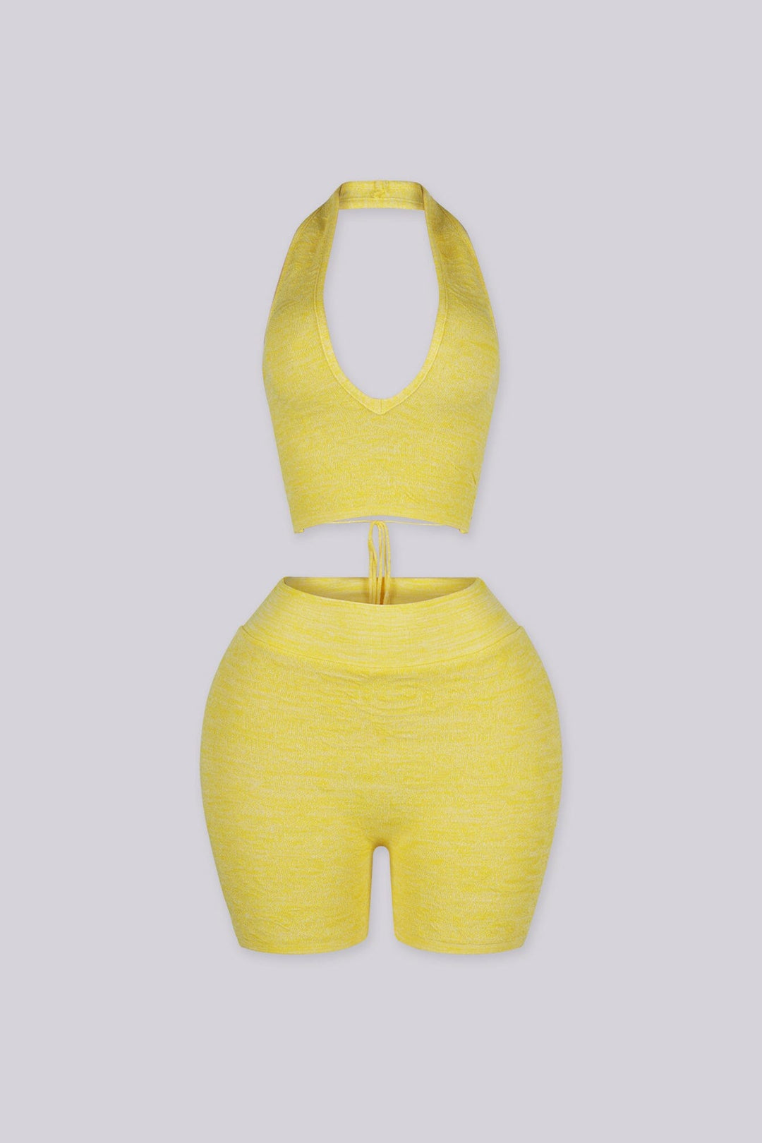 Jacquard halter neckline with adjustable crisscross ties at center back