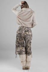 High rise relaxed fit bermuda pants in an allover tree camouflage print