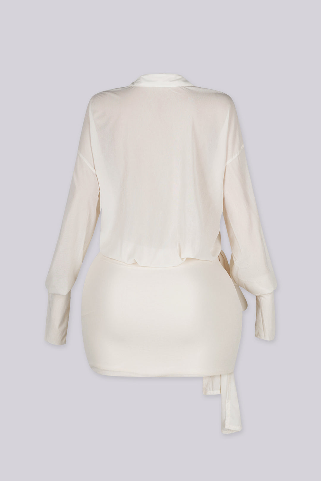 Mesh long sleeves pointed collar button up mini dress with relaxed oversized fit through the body