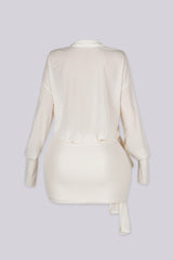 Mesh long sleeves pointed collar button up mini dress with relaxed oversized fit through the body