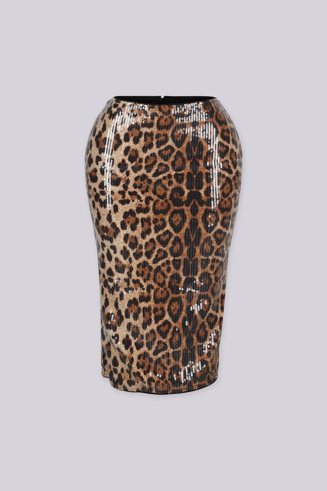 High waisted leopard print midi skirt with fully dazzling sequined fabric
