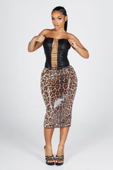 Leopard print high waisted midi skirt with fully dazzling sequined fabric