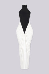 Modern evening-wear mock neck sleeveless maxi dress