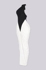 Modern evening-wear mock neck sleeveless maxi dress