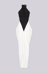 Modern evening-wear mock neck sleeveless maxi dress