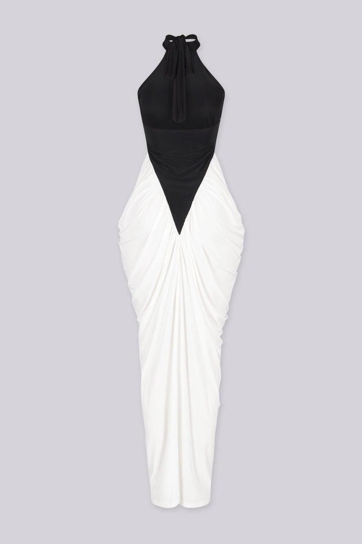Modern evening-wear mock neck sleeveless maxi dress