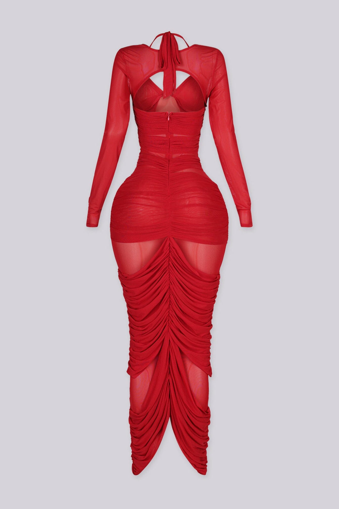 Kamila Mesh Ruched Halter Maxi Dress