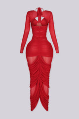 Kamila Mesh Ruched Halter Maxi Dress