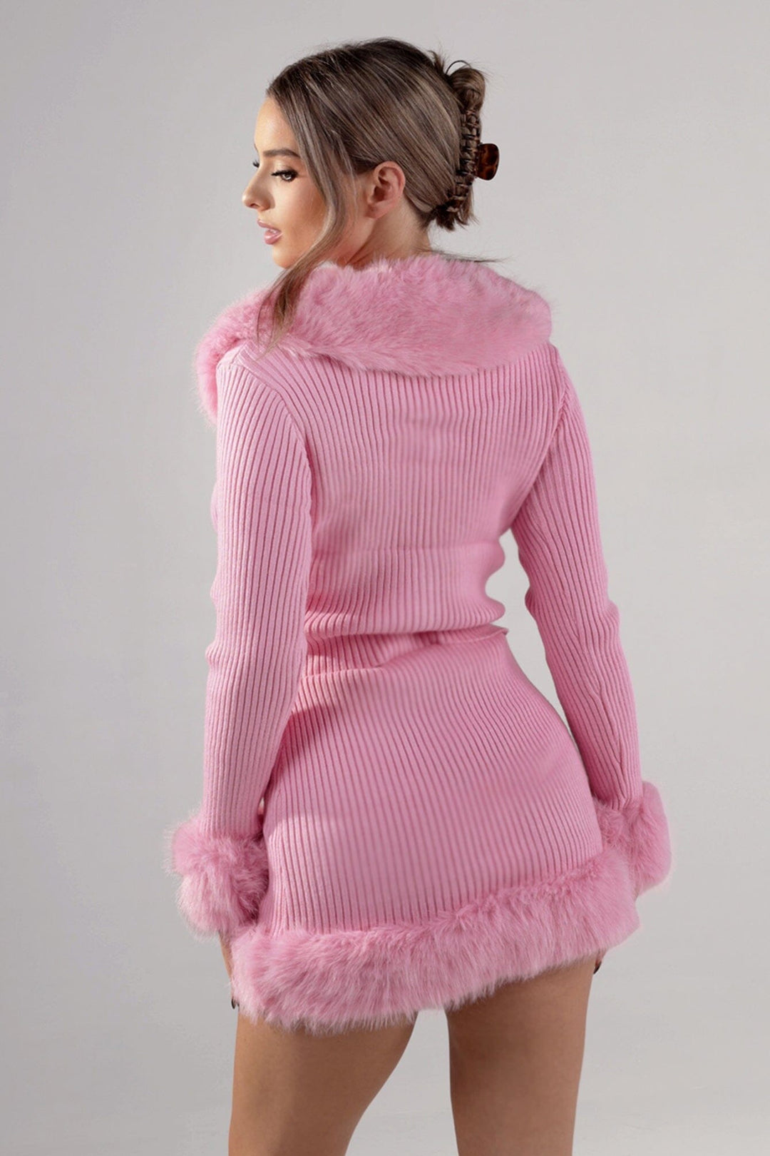 Kensley Faux Fur Trim Knit Cardigan &amp; Skirt SET