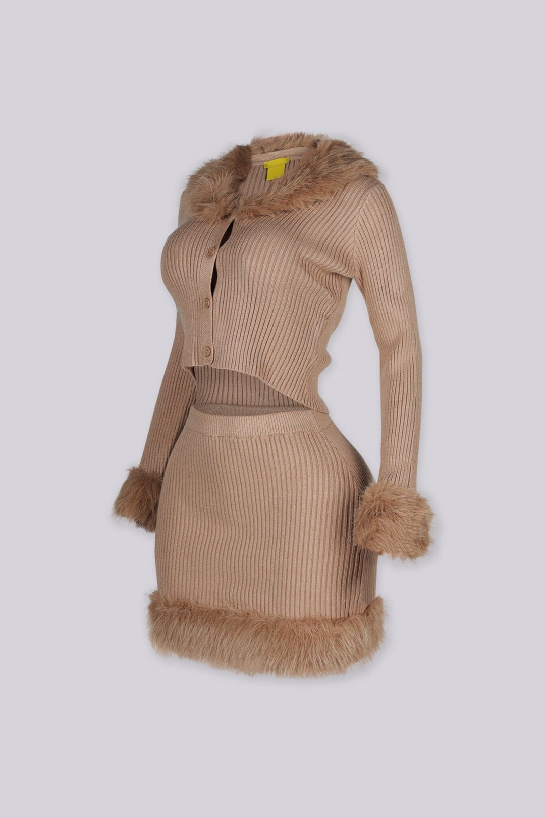 Kensley Faux Fur Trim Knit Cardigan &amp; Skirt SET