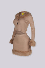 Kensley Faux Fur Trim Knit Cardigan &amp; Skirt SET