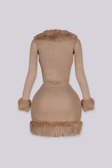 Kensley Faux Fur Trim Knit Cardigan &amp; Skirt SET