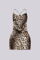 EDGEBYKS - Satin mini dress with a soft draped cowl neckline, back view