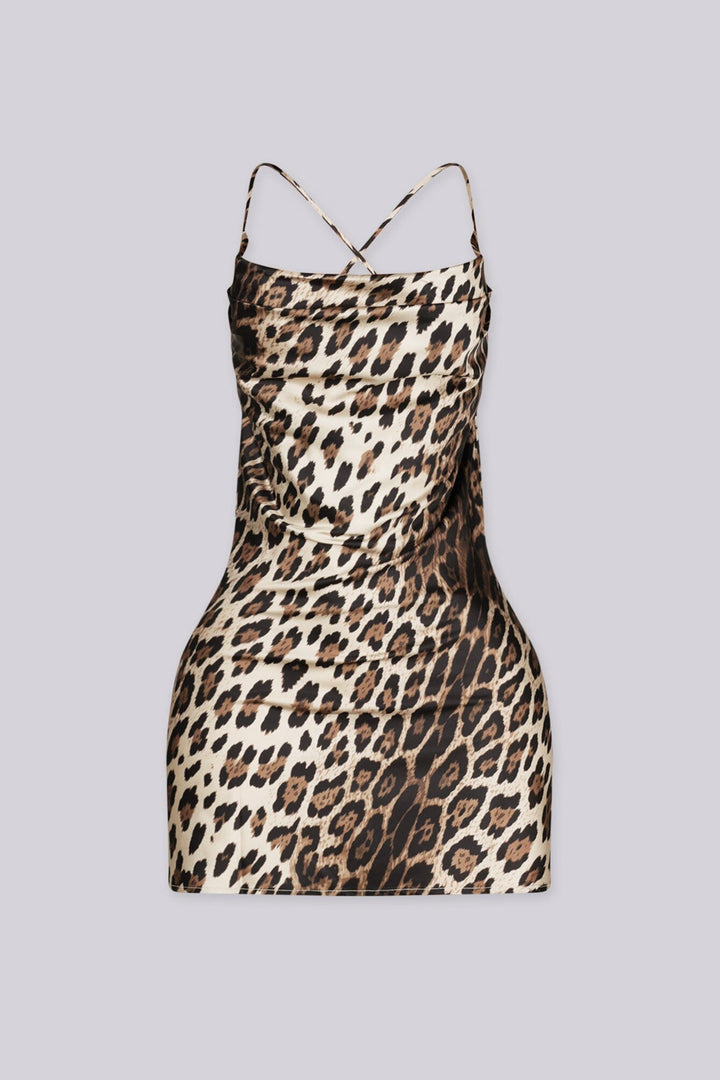 EDGEBYKS - Satin mini dress with a soft draped cowl neckline, front view