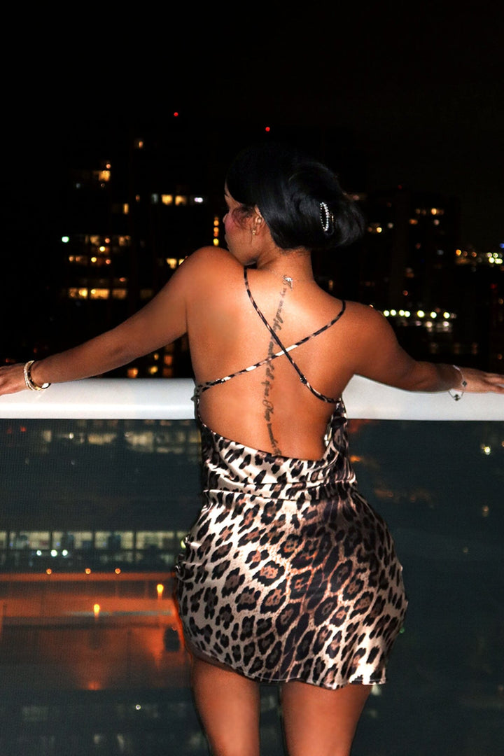 Kenya Leopard Satin Mini Dress