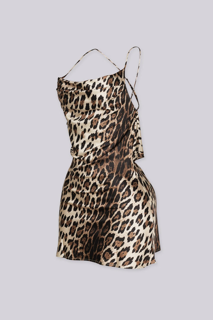 EDGEBYKS - Satin mini dress with a soft draped cowl neckline, side view