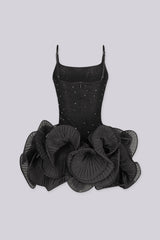 Livia Rhinestone Spiral Ruffle Hem Mini Dress