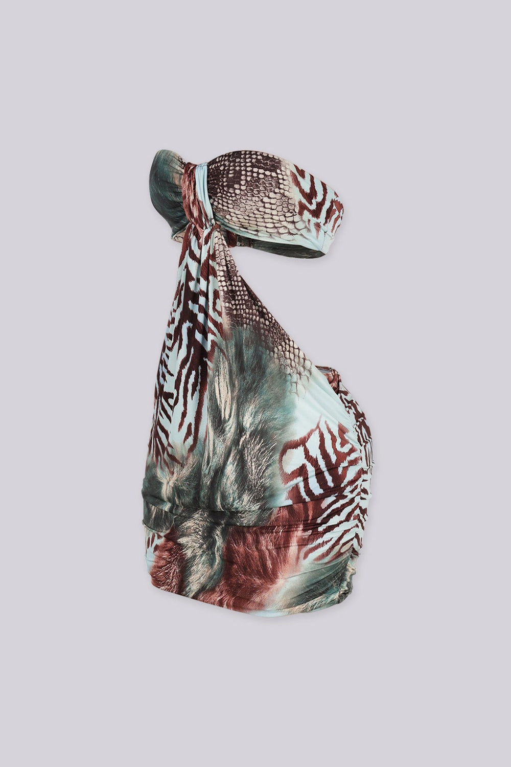 Exotic safari print tube mini dress featuring ruched details on the side