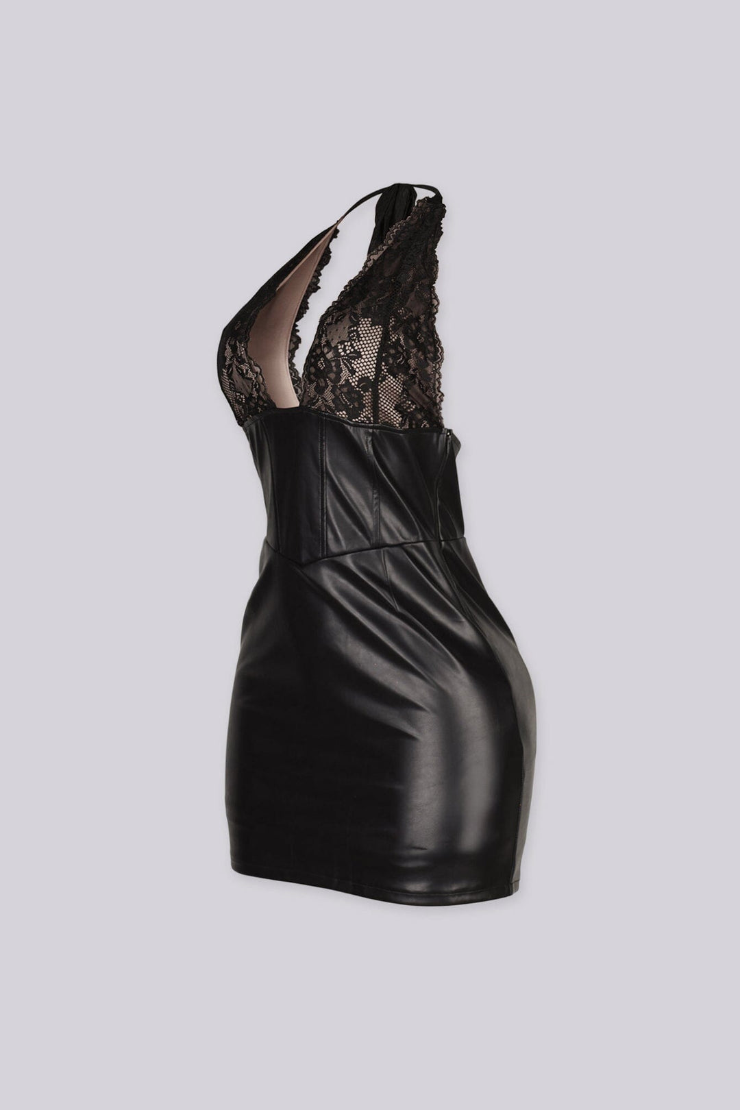 Lyra Lace Halter Faux Leather Mini Dress